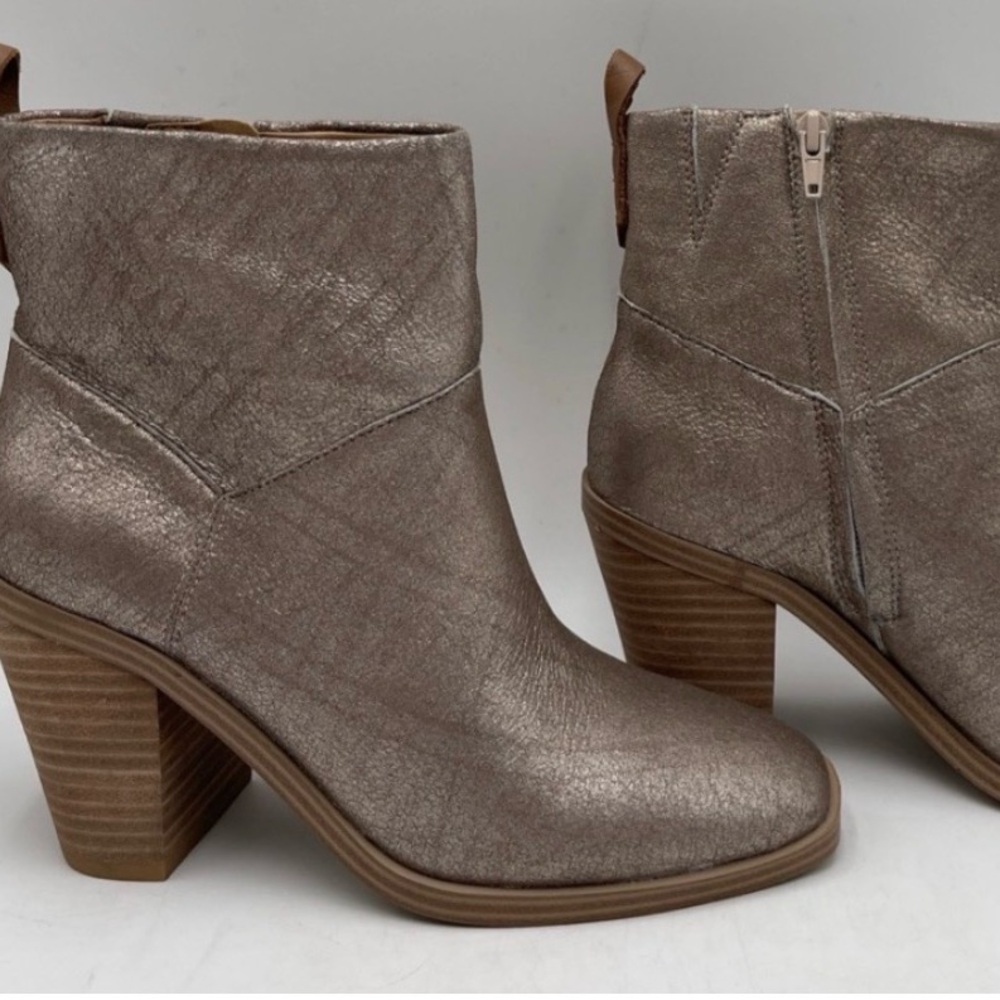 Crown Vintage Metallic Taupe Ankle Booties with Stacked Heel
